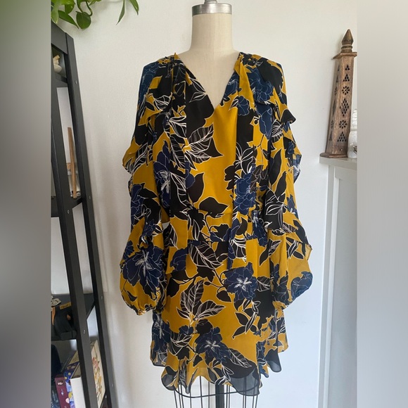 Parker Women's Gigi Long Sleeve Tie Neck Smock Waist Short Dress - Picture 4 of 8